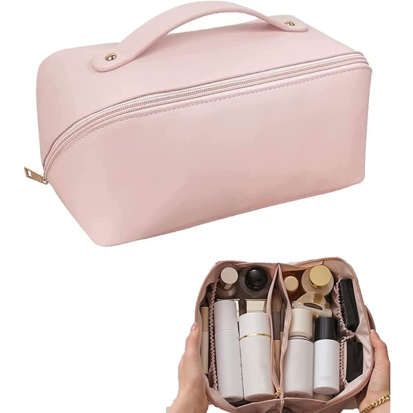 Stor kapacitet rejse makeup taske, læder makeup taske, vandtæt pink