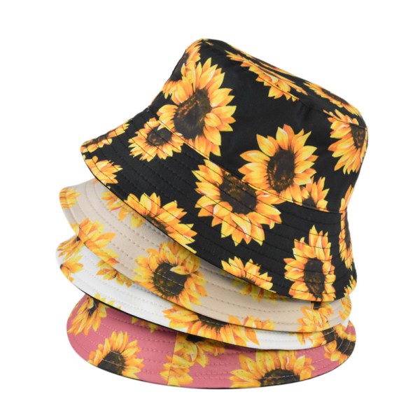 Dammössa Dubbelsidig solhatt Print blommössa Fisherman Hat Travel Beach Fishing Pool black