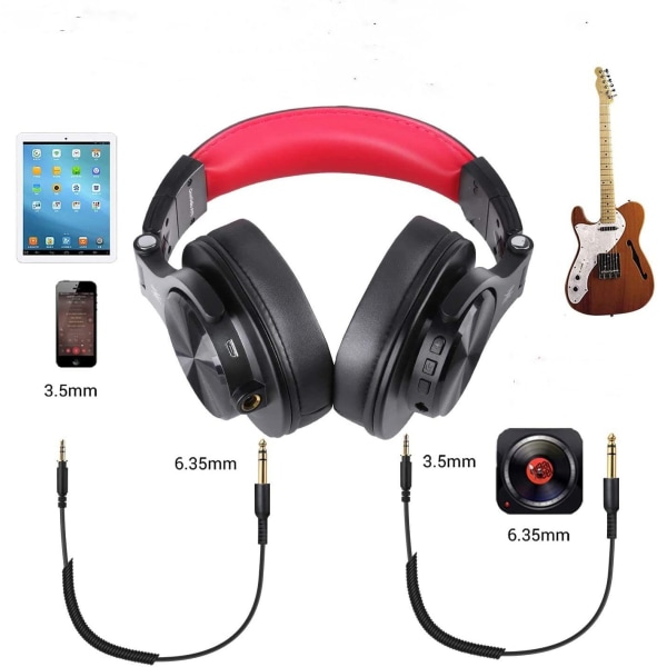 Bluetooth-hodetelefoner over øret, HiFi stereo-hodetelefoner trådløse rød