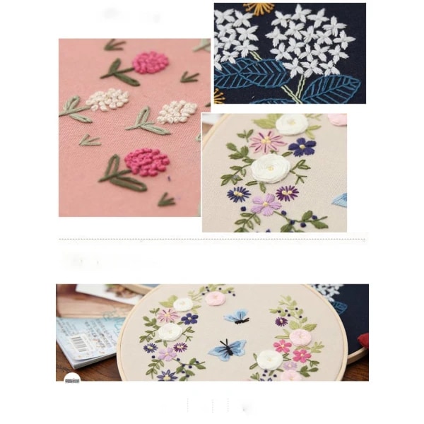 Blomster sommerfugl print mønster håndværk farve egnet til broderi begyndere Håndlavet kreativ stof materialepakke