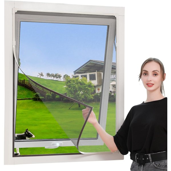DIY magnetisk vindusmyggnetting for magnetiske vinduer, maks 102 x 130 CM, vaskbar, hvit, ingen boring nødvendig