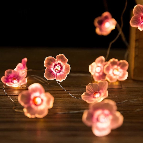 LED koppartrådsljus, rosa blomljusslinga, utomhus