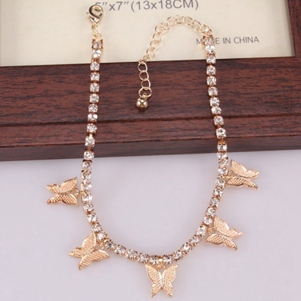 Butterfly Anklet For Women Tenåringsjenter, Rhinestone Inlay Chain rose gold