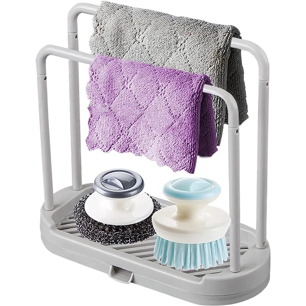 Kjøkkensvampholder opphengende oppvaskklut, oppvaskstativ for svamp, oppvaskklut, klut, børste (grå) grey