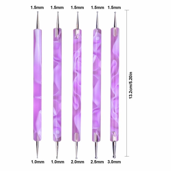 5 stk spikerstifter, spottingpenner marmor manikyrsett (blå)