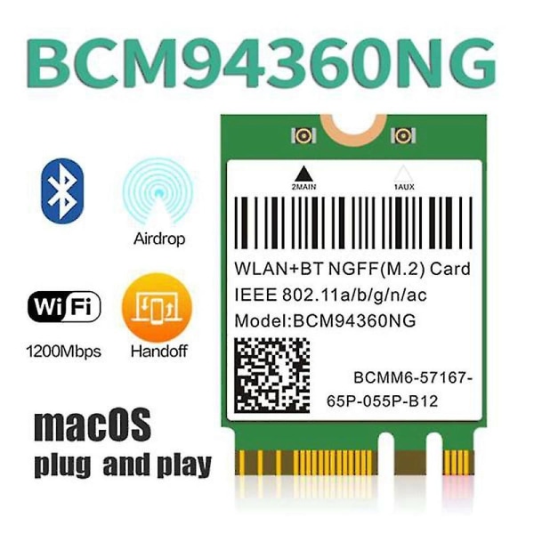 Dual Band 1200mbps Bcm94360ng Wifi-kort kompatibel Macos Hackintosh 802.11ac