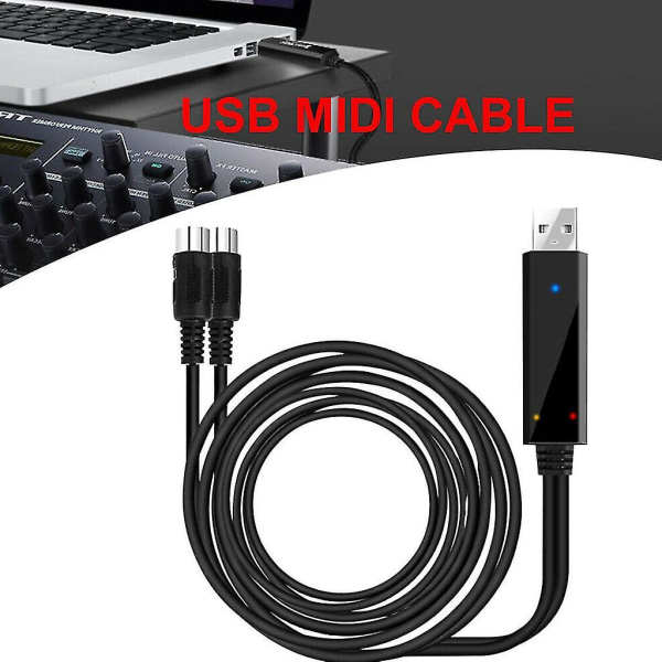 Midi till USB kabel Trådkontakt Controller Adapter 2 meter lång för datorpiano