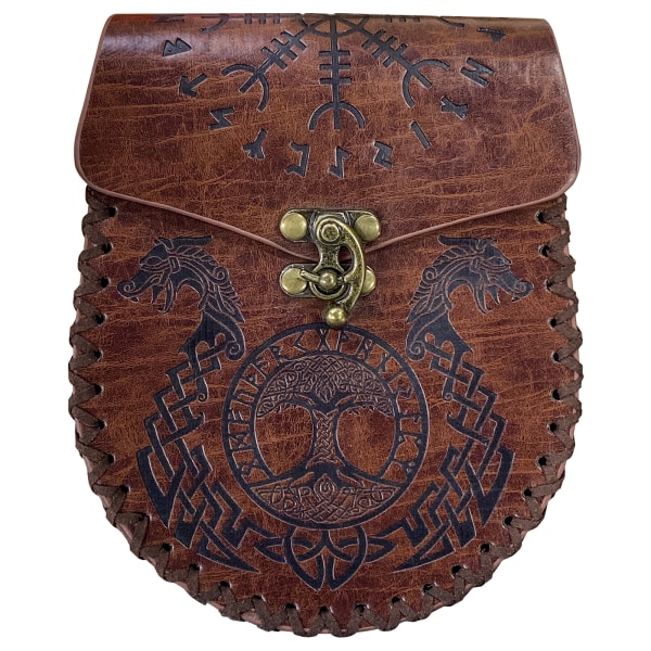 Präglad bältesväska Retro medeltida sidoväska i konstläder, vintage bärbar midjeväska