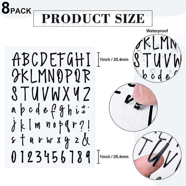 8 ark självhäftande vinyl bokstäver siffror Kit, bokstäver siffror klistermärken Diy Decal Script Pantry