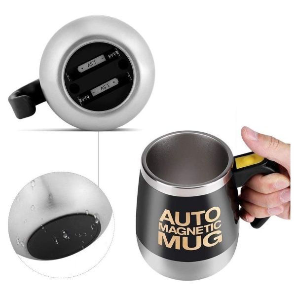 Magnetisk blandningsmugg Självrörande kaffemugg Rostfritt stål black