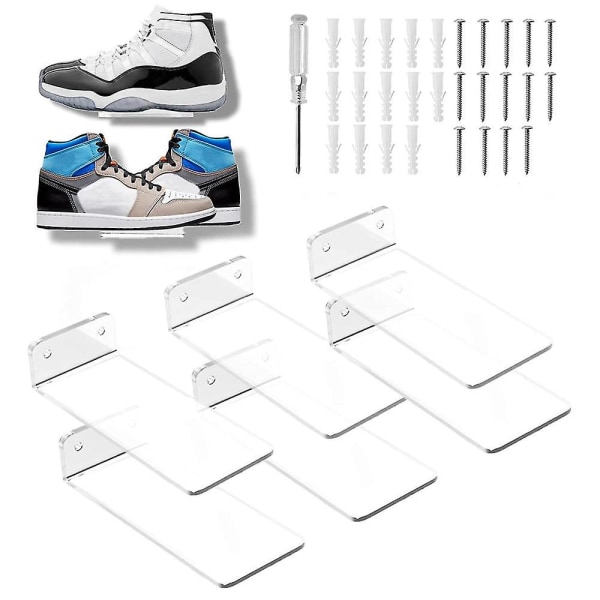 6-pack flytende skoskjerm, hyller Veggmontert leviterende skoskjermstativ for sneaker Collectio