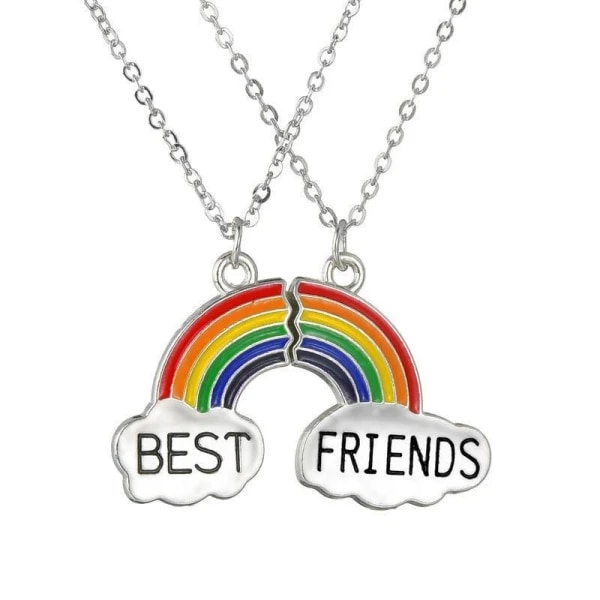 1 par Hjärtpusselhalsband Friendship Halskæde, Best Friend - Rainbow Silver Cloud Patchwork Pendant
