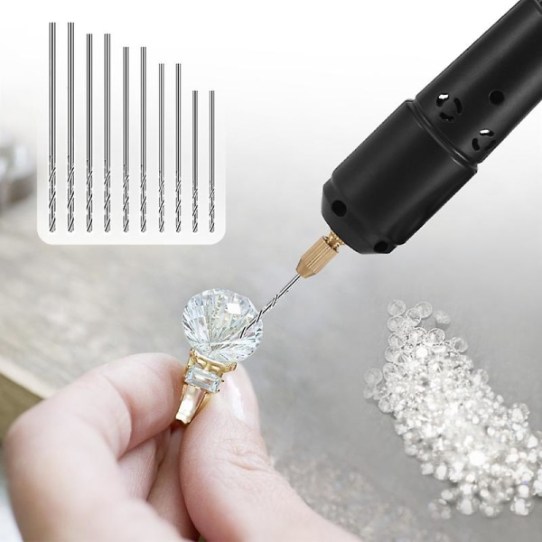 Set Harts Elektrisk miniborr med 10 st borrar Bits för smycken Gör-det-själv-aluminiumprodukter Trä Nyckelring Tillverkning Molds Svart