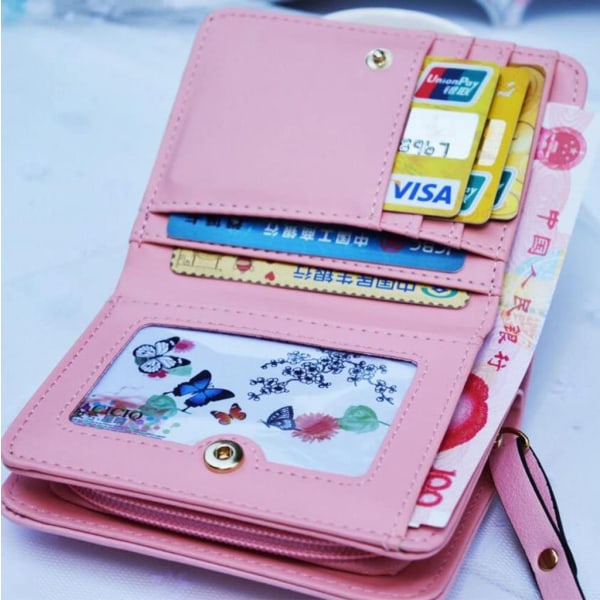 Kort skinnlommebok for kvinner Liten lommebok tegneserie kattemyntpung med glidelåskortholder