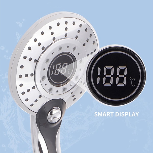 Trefarget temperaturstyrt LED-dusjhode hånddusjtemperatursensor med temperaturvisning, FUNGERER UTEN BATTERIER!