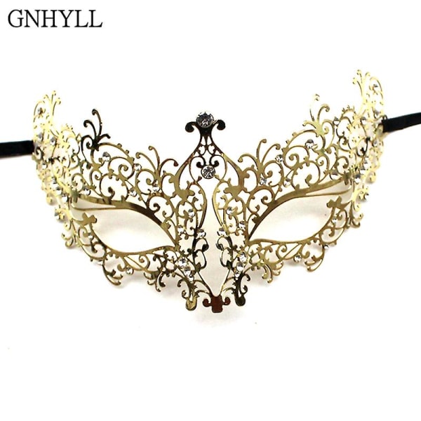 Vit Bröllopsmask Guld Silver Metall Venetiansk Masquerade Phantom Mardi Gras Party Ball Eye Masker Svart Prom Kostym Mask Kvinnor&amp;&amp; guld
