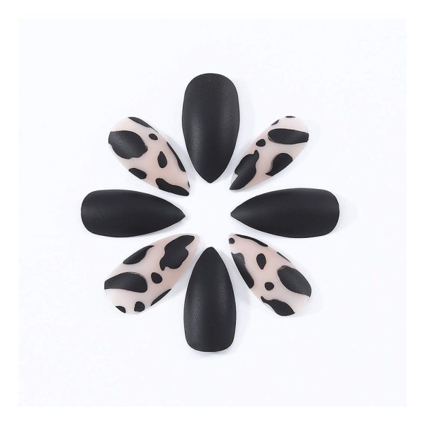 Mandelmatte falske negle Lange sorte tryk på negle Leopard
