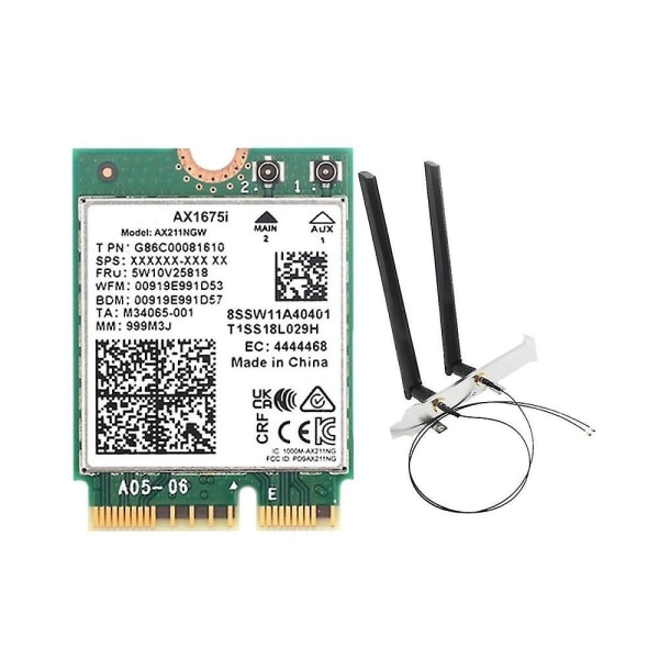 Ax1675i Wifi Card+med 8db antenne Wifi 6e M.2 Key E Cnvio 2 Band 2,4g/5g/6ghz trådløst kort Ax211