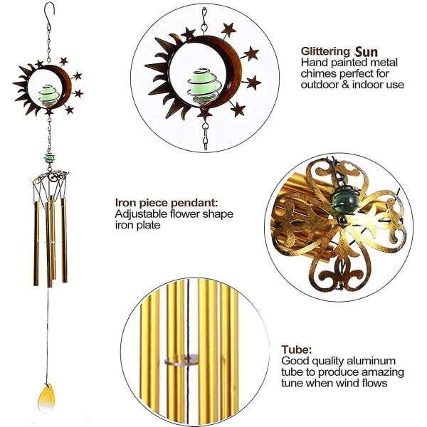 Sun Moon Wind Chimes, farget glass minneklokker