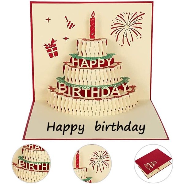 Syntymäpäivän pop-up kortti, 3D pop-up kakkupostikortti