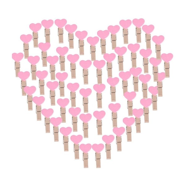 Pakke med 100 Mini trepinner Hjertepinner Dekorativ tre pink