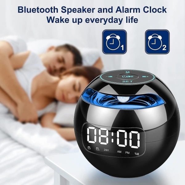 Klockradio, digital väckarklocka, digital klocka, bärbara Bluetooth-högtalare, FM-klockradio svart black