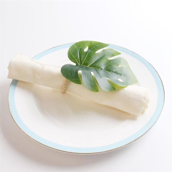 12 kpl Green Leaf -lautasliinasormuksia, lautasliinasormusten pidikkeet muodollisiin / casual