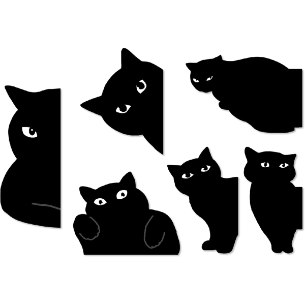 Magnetiska bokmärken - Set med 6 söta bokmärkeshållare för svart katt