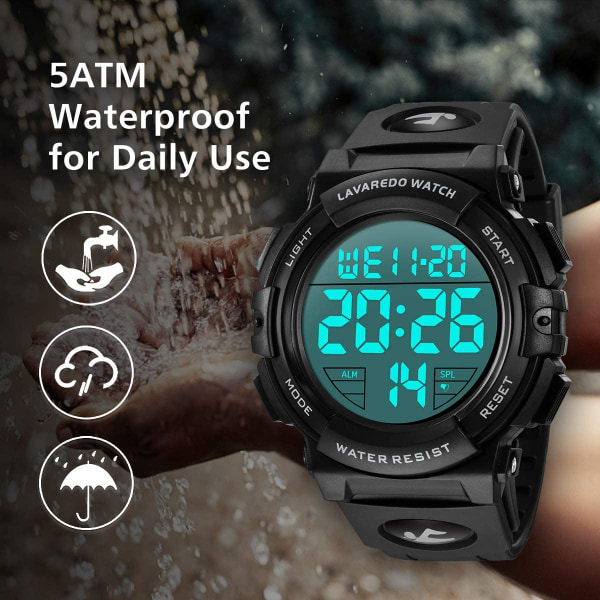 LED-bakgrundsbelyst digital watch- Vattentät watch för utomhussporter