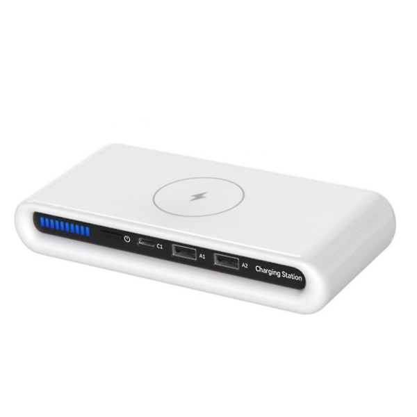 15W 4-i-1 Trådlös Laddningsstation Multi USB Typ C Snabbladdare Med Ljus För Iphone12