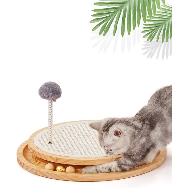 Katt klätterställning katt naturlig sisal scratch pad kattunge interaktiv leksak med kulspår fjäderboll