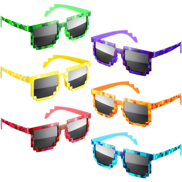 Set med 6 Minecraft Pixel-solglasögon för barn, födelsedagsmosaik, rutigt festsolglasögon