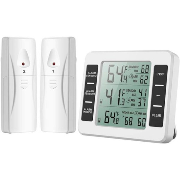 Køletermometer, frysetermometer digitalt med 2 sensorer
