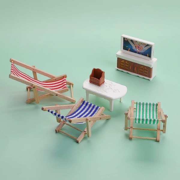 strandstolar lounge chair, mini folding wooden beach chair dollhouse pocket furniture beach lounger