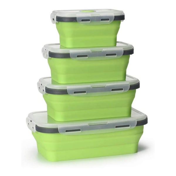 4 st silikon hopfällbara matförvaringsbehållare grön