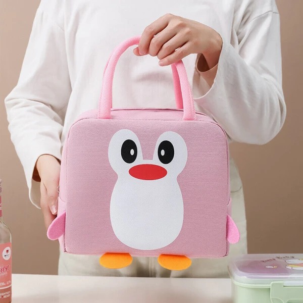 Bærbar frokosttaske Penguin Dyreisoleret madkasse Bærbar madpose-tote køletaske Pink pink