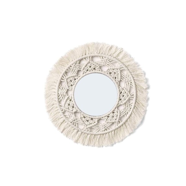 Macrame Edge Wall Mirrors Sæt med 2 små runde dekorative boho
