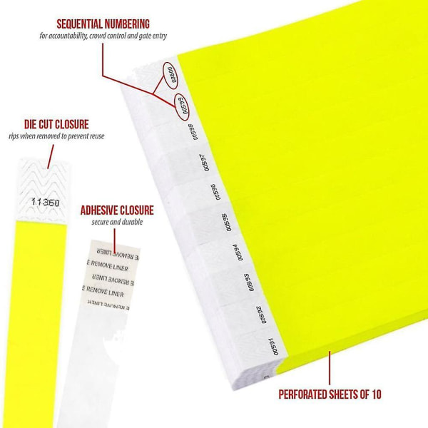 500 stk. Papirarmbånd Neon Event Armbånd Farvede Armbånd Vandtætte Papir Club Armbånd (