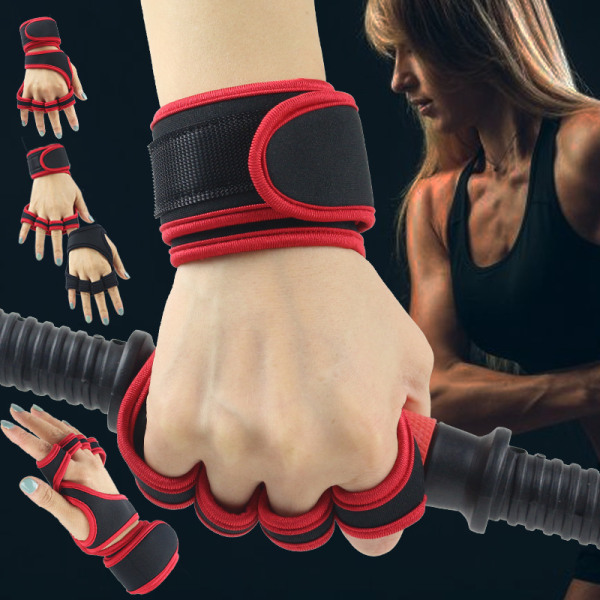 Gym vektløfterhansker håndleddsbeskyttere for menn og kvinner anti-skli halvfinger sport horisontal bar utstyr trening pull-ups for å forhindre kokonger red M
