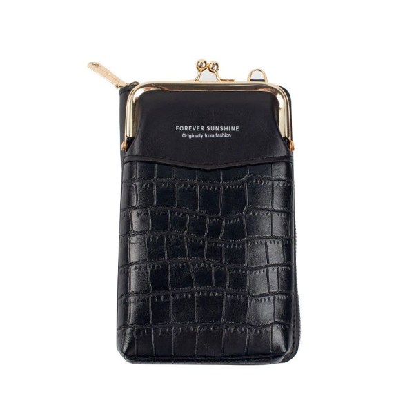 Naisten matkapuhelinlaukku pystysuora vetoketjullinen lompakko krokotiilikuviosarjan diagonaalinen olkalaukku black