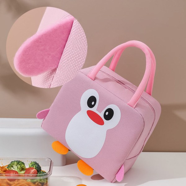 Bærbar frokosttaske Penguin Dyreisoleret madkasse Bærbar madpose-tote køletaske Pink pink
