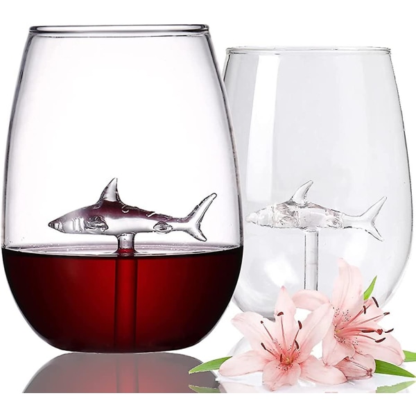 2 st Stemless Shark vinglas, kristallglas