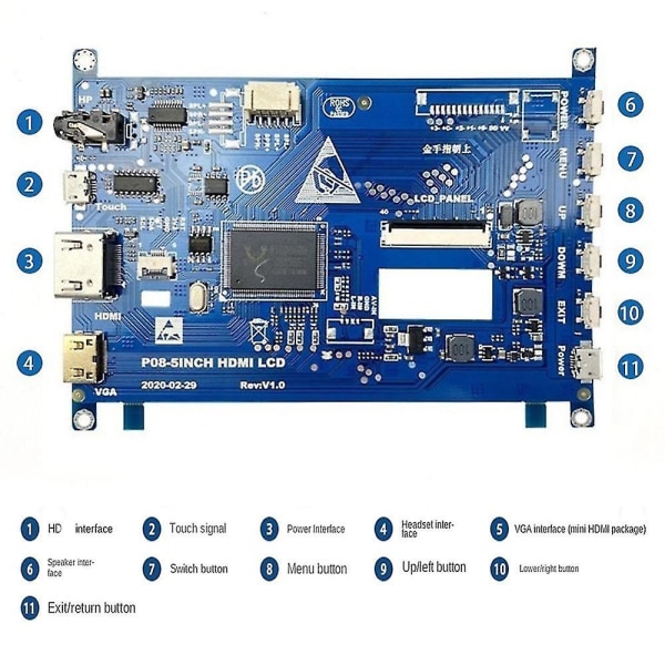 5-tums LCD-skärm Driver Board Support 800x480 Lcd Touch Monitor Driver Board för