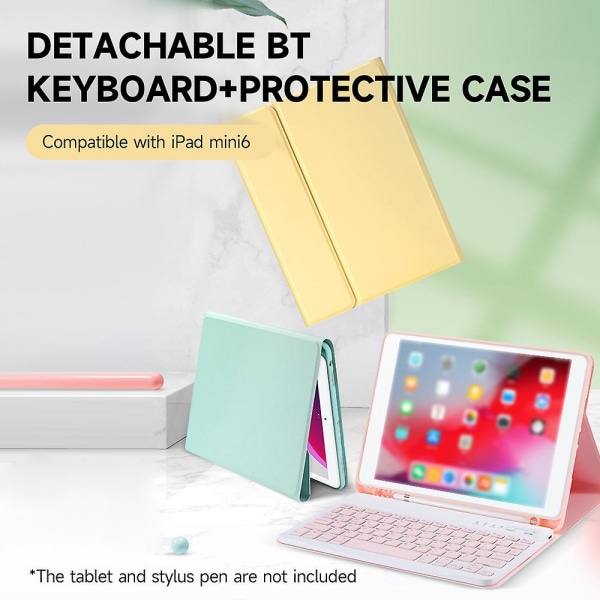 Löstagbart Bt-tangentbord Case Tunt och bärbart stabilt stöd med pennfack Kompatibel med Ipad Mini6 Black