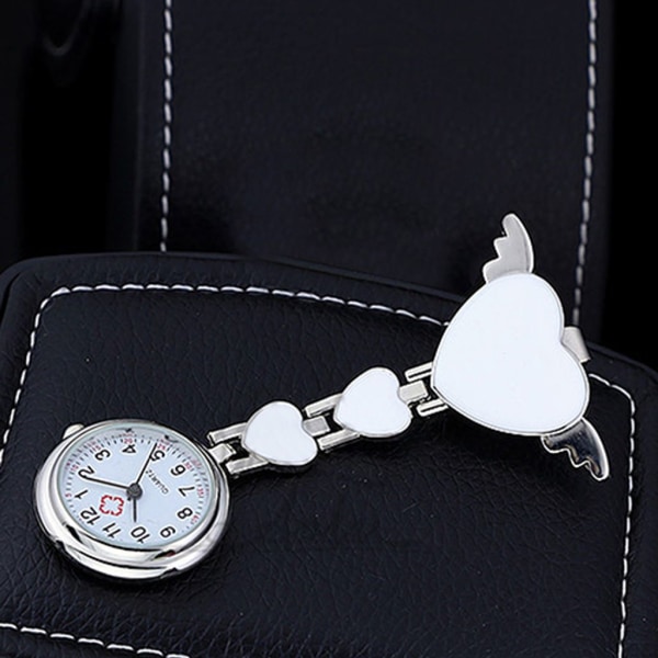 Kvinnor Lady Söt Kärlek Hjärta Quartz Clip-on Fob Brosch Sjuksköterska Watch purple