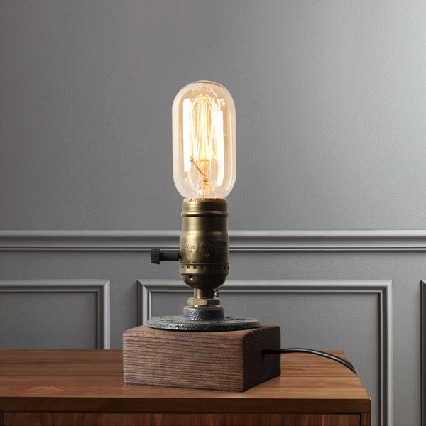 Industriell Steampunk skrivbordslampa, e27 lampor med träfot
