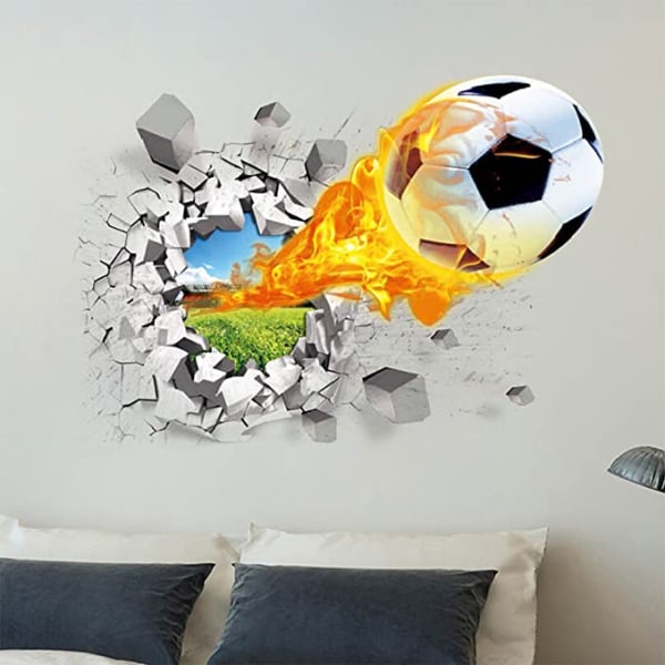 3D realistisk fotboll sprucken väggeffekt DIY PVC väggdekaler