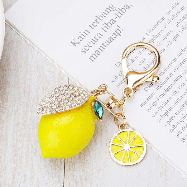 Sød citron nøglering lille citron krystal rhinestone nøglering frugt citron bil nøglering