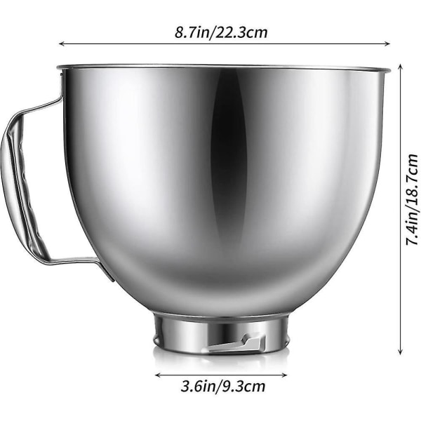 Skål i rostfritt stål för 4,5-5 Quarts huvudblandare, för mixerskål, diskmaskinsäker