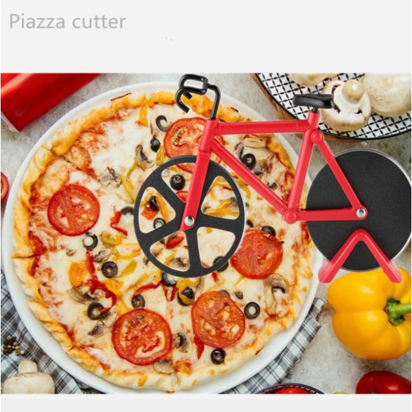 1st rostfritt stål pizzaskärare för cykel, verktyg för pizzahäll red